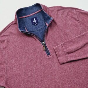 Johnnie O Sweater Mens Large Red Quarter Zip Pullover Cotton Mock Neck Preppy